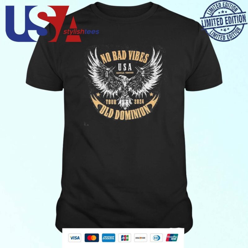 Old Dominion No Bad Vibes Moto USA Nashville, Tennessee Eagle Tour 2024 T-shirt