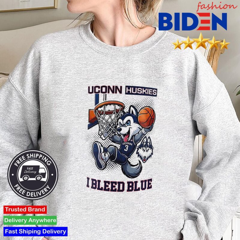 Uconn Huskies 2024 Basketball National Champions Mascot I Bleed Blue Shirt Sweater