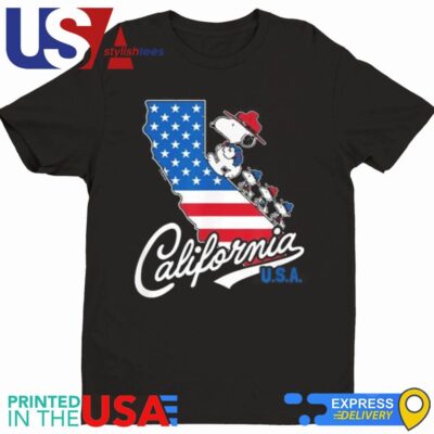 Official Peanuts Snoopy Beagle Scouts California U.S.A Flag Fill State T-Shirt