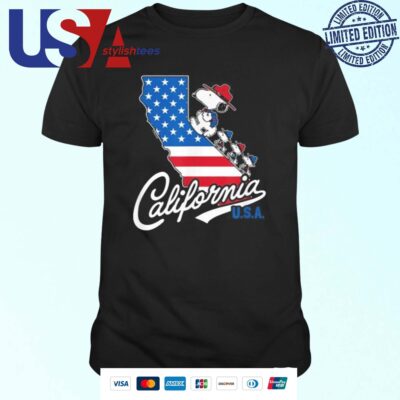 Official Peanuts Snoopy Beagle Scouts California U.S.A Flag Fill State T-shirt