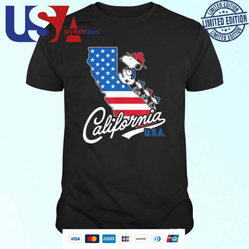 Official Peanuts Snoopy Beagle Scouts California U.S.A Flag Fill State T-shirt