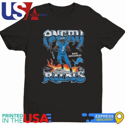 David Montgomery Detroit Lions Angry Runs Player Graphic Tri-Blend Shirt