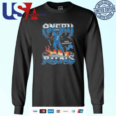 David Montgomery Detroit Lions Angry Runs Player Graphic Tri-Blend Sweater