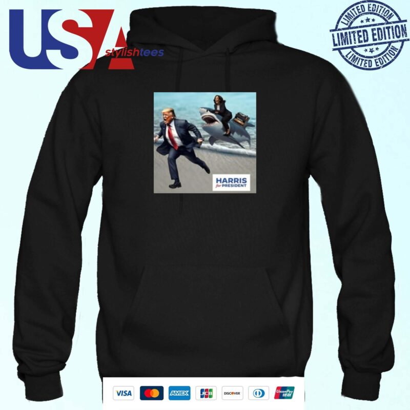 Political Poet Donald Trump And Kamala Harris Riding A Shark Hoodie
