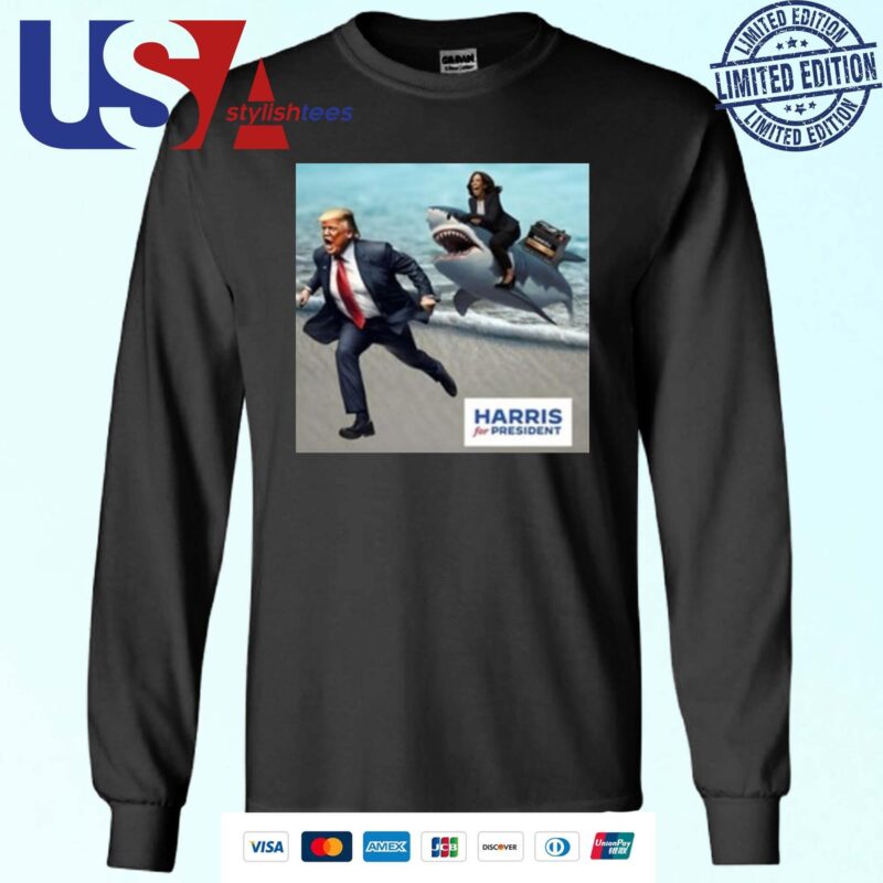 Political Poet Donald Trump And Kamala Harris Riding A Shark Sweater