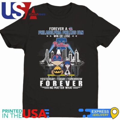 Philadelphia Phillies Snoopy And Charlie Brown Skyline Fan Forever Night View Shirt