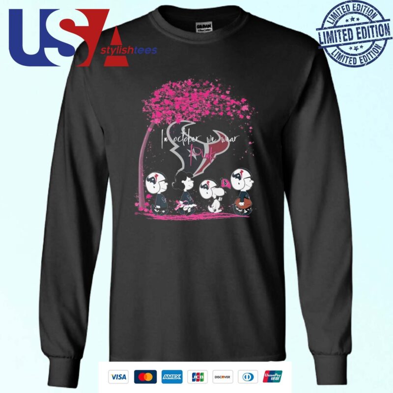 Peanuts Characters Houston Texans In October We Wear Pink 2024 Sweater