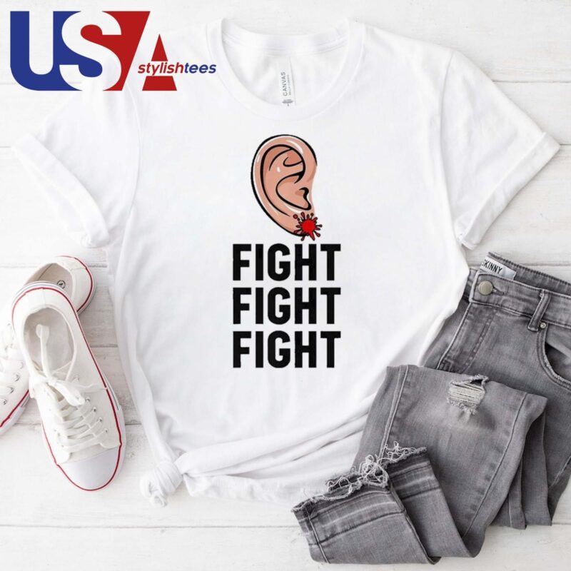 Trump Head Cartoon Bloody Ear 2024 Vote Survivor Fight Fight T-shirt
