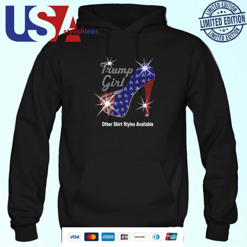 Trump Girl With Patriotic American Flag High Heel Stiletto Rhinestone Mega Bling Hoodie