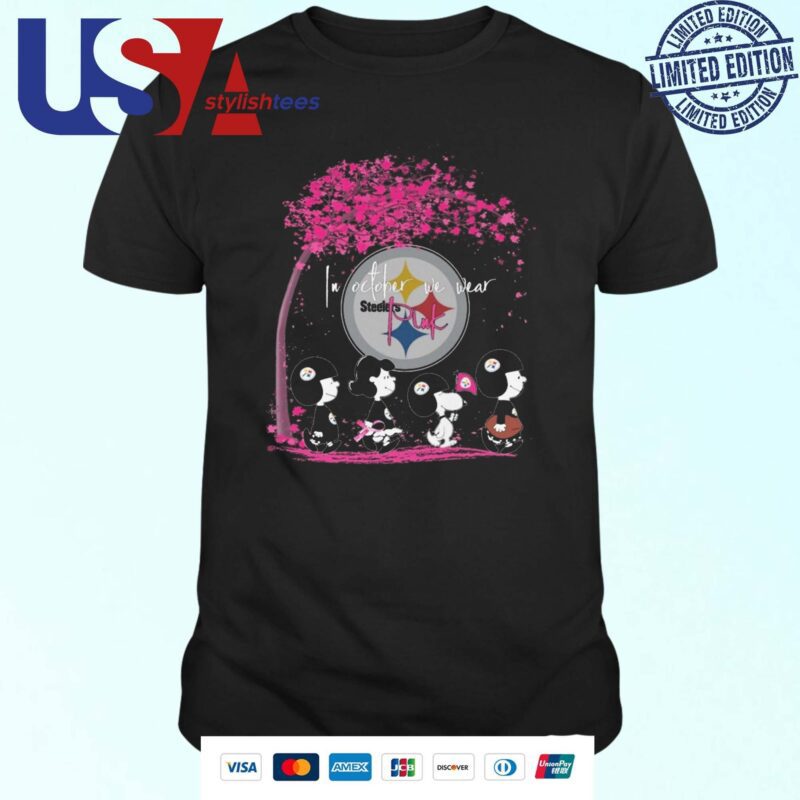 Peanuts Characters Pittsburgh Steelers In October We Wear Pink 2024 T-shirt