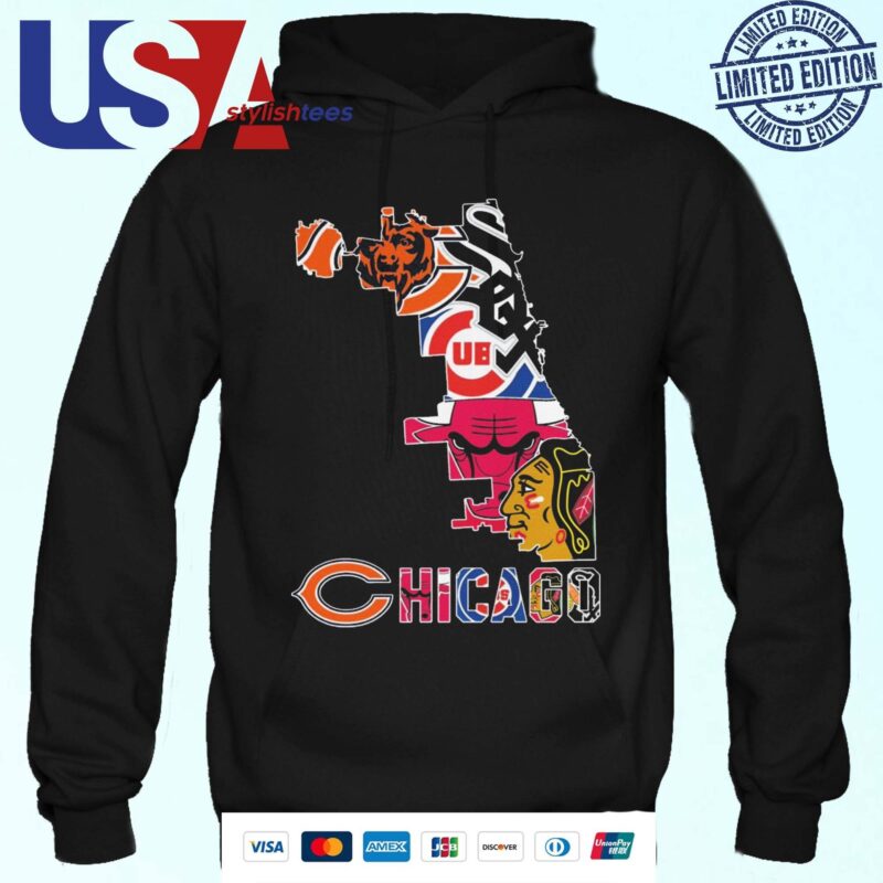 Chicago Sport Team Logo Bears Bulls Cubs And Blackhawks Unisex Hoodie
