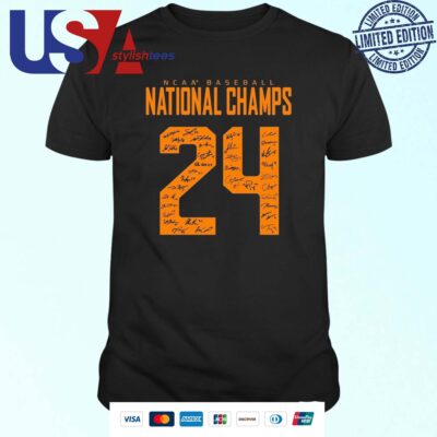 Tennessee Vols 2024 Baseball National Champions Nil Dark Mode Shirsey Signatures T-shirt