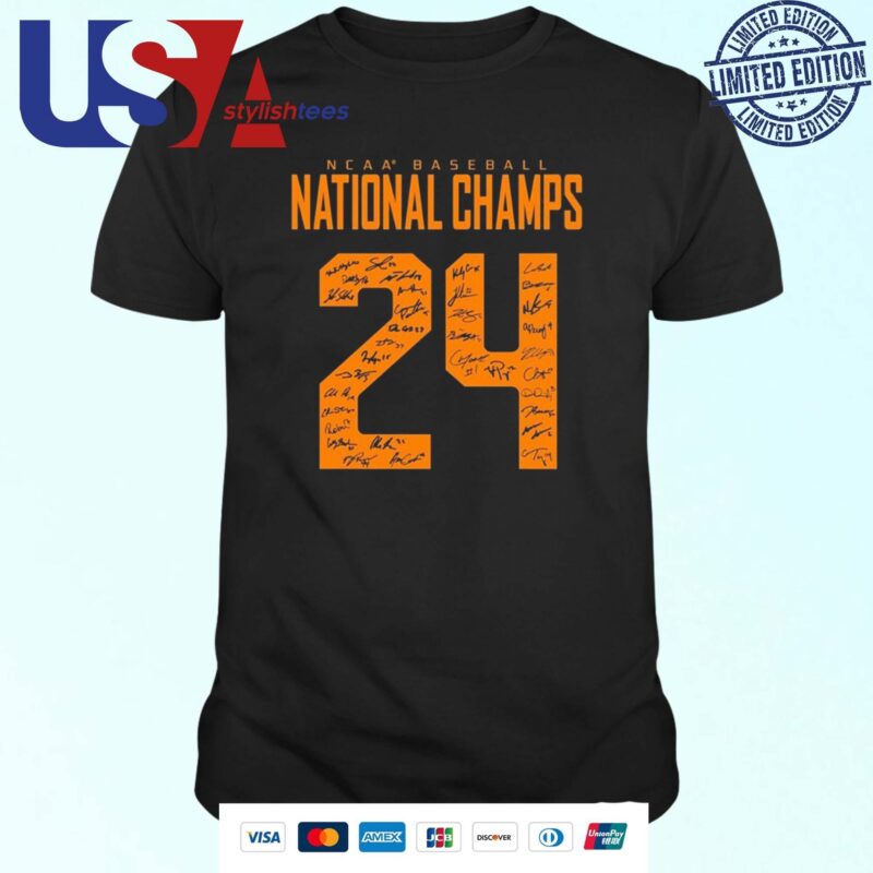 Tennessee Vols 2024 Baseball National Champions Nil Dark Mode Shirsey Signatures T-shirt