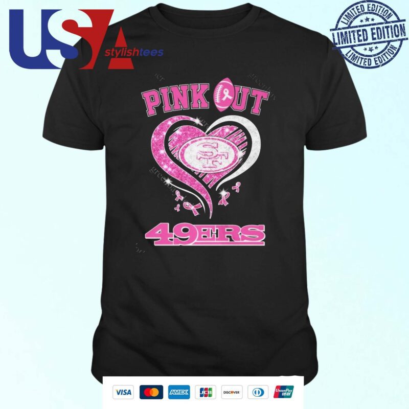 San Francisco 49ers Pink Out 49ers Heart Diamond T-shirt