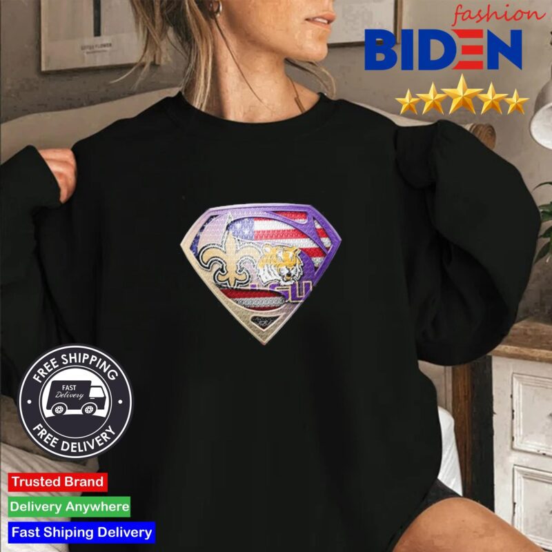 Superman Logo New Orleans Saints And LSU Tigers Shirt Sweater Den