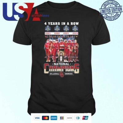 Oklahoma Sooners 4 Years In A Row National Champions T-shirt