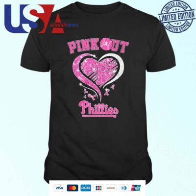 Philadelphia Phillies Pink Out Breast Cancer Heart Diamond T-shirt