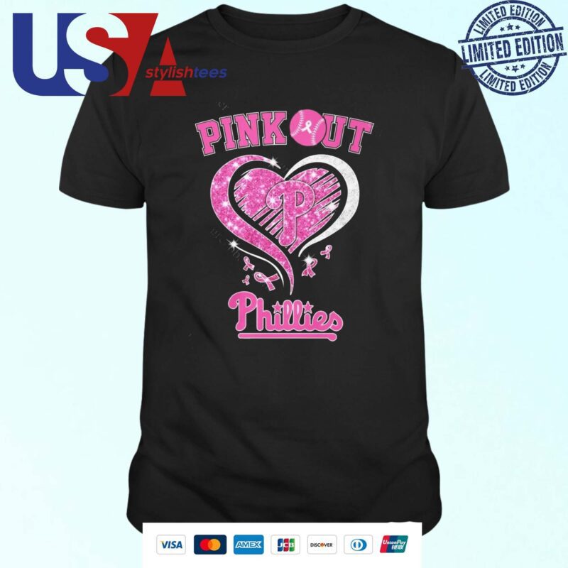 Philadelphia Phillies Pink Out Breast Cancer Heart Diamond T-shirt