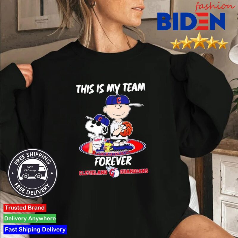 Snoopy And Charlie Brown This Is My Team Forever Cleveland Guardians Baseball Sweater