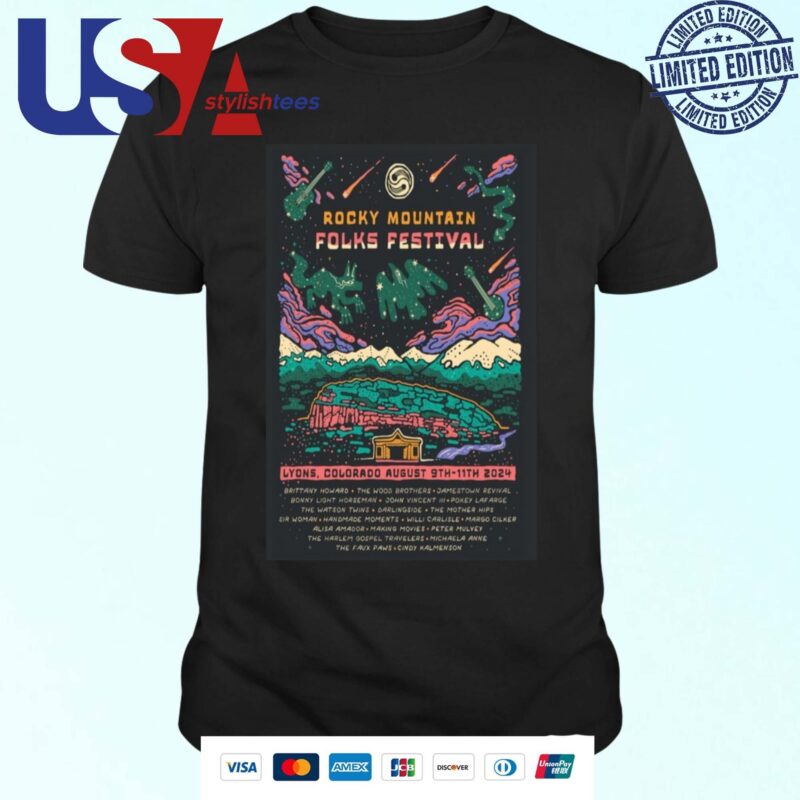 Rocky Mountain Folks Festival Aug 9-11 2024 Lyons CO T-shirt