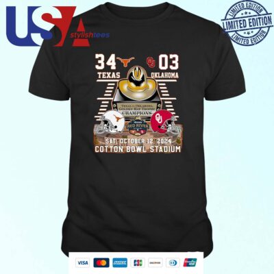 Texas 34 – 03 Oklahoma Sat October 12 2024 Cotton Bowl Stadium T-shirt