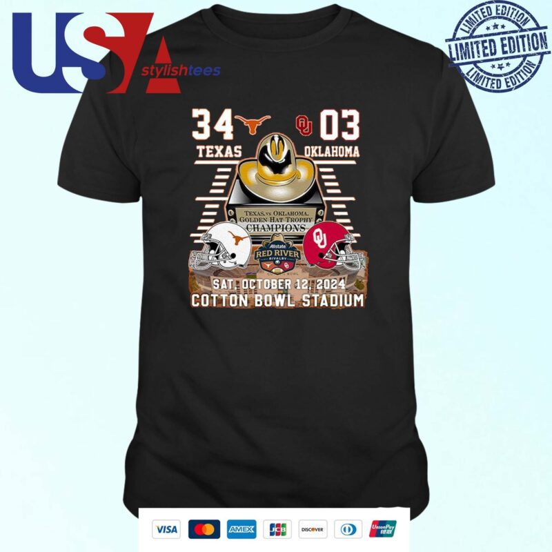 Texas 34 – 03 Oklahoma Sat October 12 2024 Cotton Bowl Stadium T-shirt