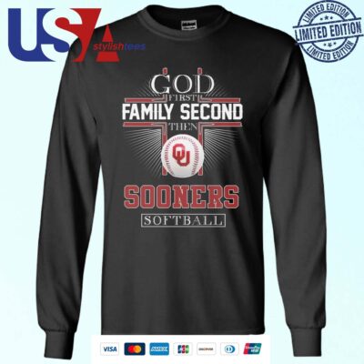 Official God First Family Second Then Oklahoma Sooners Softball Logo Sweater