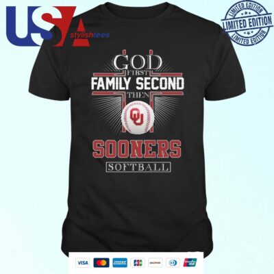 Official God First Family Second Then Oklahoma Sooners Softball Logo T-shirt