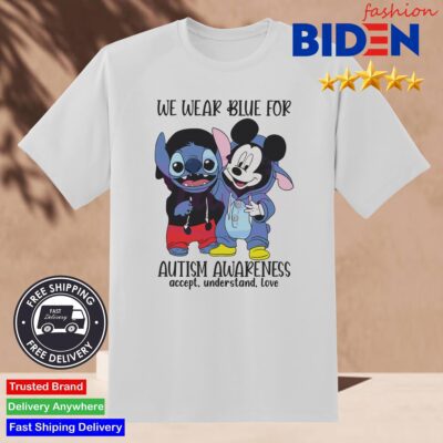 Official Stitch Mickey We Wear Blue For Autism Awareness 2024 Shirt