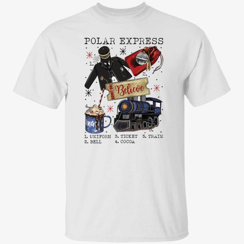 Polar Express Believe Uniform Ticket Train Bell Cocoa Shirt